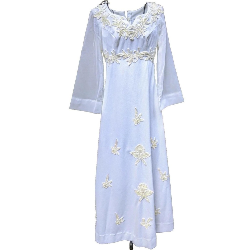 Handmade Vintage 70s Sequin Bead Wedding Dress XS-S Boho Ethereal Classic Retro
